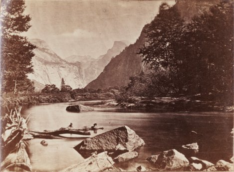 X. View on the Merced River, looking up the Valley from the base of the Three Brothers.