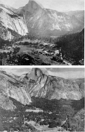Yosemite Valley from Columbia Point in 1890s and 1943
