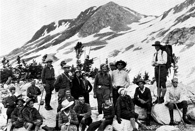 Dr. Carl W. Sharsmith (upper right) with a group on the Conness Glacier in July, 1932