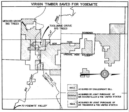 Illustration 113. Map of timber stands acquired in 1930 through Rockefeller purchase. Separates File, Yosemite-Boundaries, Y-37, Yosemite Research Library and Records Center