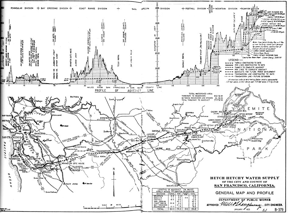 Illustration 117. Map of Hetch Hetchy water supply, 1925. From Wurm, Hetch Hetchy and Its Dam Railroad