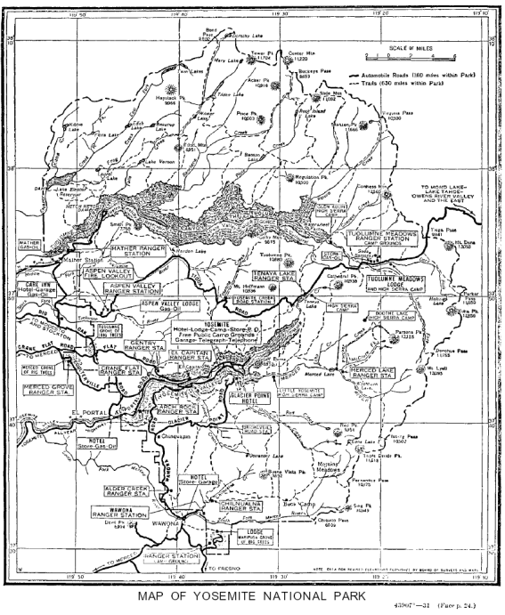 Illustration 138. Map of Yosemite National Park. From Circular of General Information Regarding Yosemite National Park, California, USDI, 1931