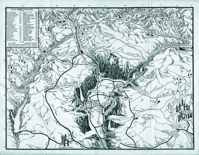 Illustration 160. Map of Yosemite National Park, 1948. Yosemite Research Library and Records Center