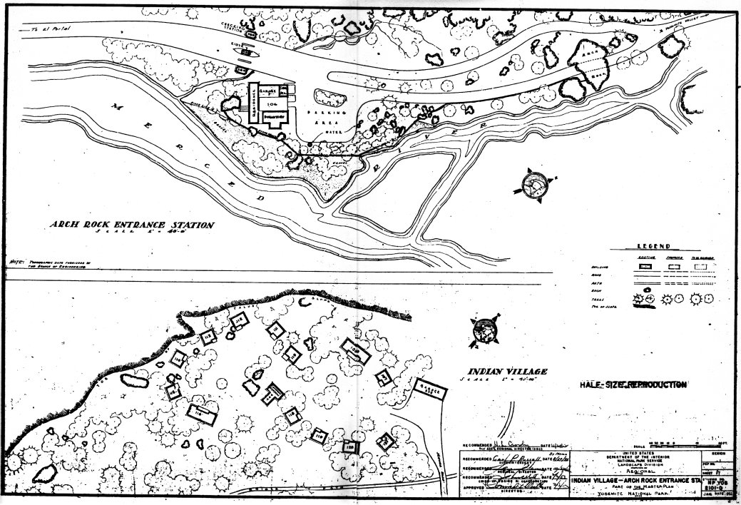 Illustration 227. Indian Village. Arch Rock entrance station, 1952. Part of the Master Plan for Yosemite National Park. NPS, Denver Service Center files