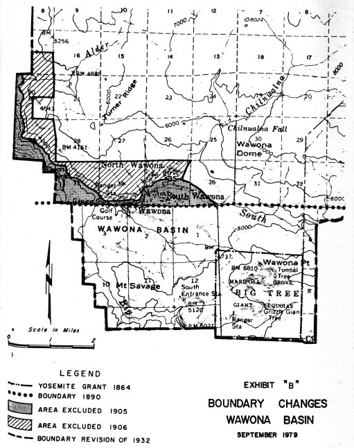 Illustration 228. Boundary changes, Wawona Basin. From Yosemite Draft Land Acquisition Plan, Yosemite National Park, October 1979