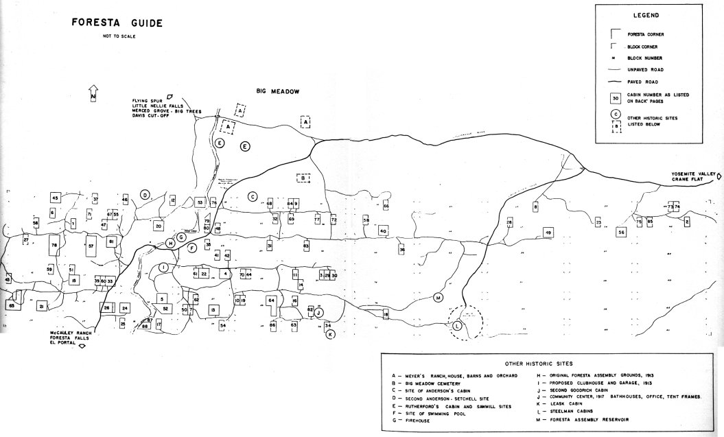 Illustration 240. Map of Foresta lots and historic sites. From Sargent, Yosemite’s Rustic Outpost