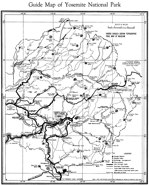 Illustration 243. Guide map of Yosemite National Park, ca. 1968. From Bingaman, Pathways