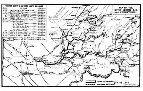 Illustration 244. Map of the Hetch Hetchy Railroad, 1947. From ''History of the Hetch Hetchy Railroad,'' in The Western Railroader, 24, no. 10 (October 1961)