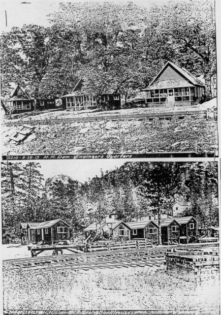 Illustration 246. Engineers’ quarters and portable bunkhouses, Hetch Hetchy dam site, 1930s. Yosemite Research Library and Records Center files