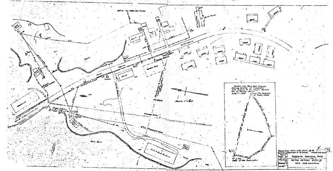 Illustration 248. Map of Hetch Hetchy village with 1935 additions. Yosemite Research Library and Records Center files