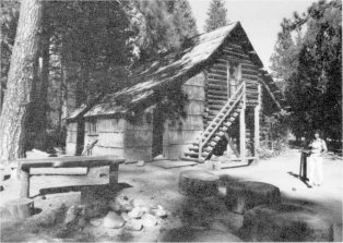 Illustration 26. Hodgdon Aspen Valley homestead cabin after relocation at Yosemite Pioneer History Center. Photos by Gary Higgins, 1984