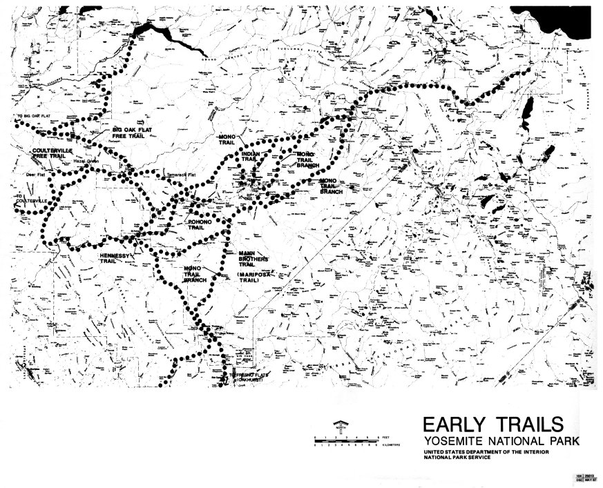 Illustration 4. Historical Base Map No. 1. Early trails, Yosemite National Park (compiled by author)