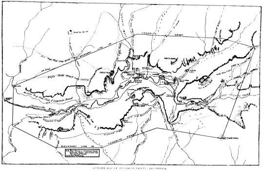 Illustration 44. Outline map of Yosemite Valley. From Hutchings, Yo Semite Valley and the Big Trees, 1894 