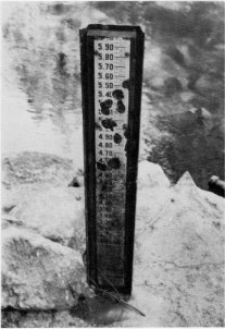 Illustration 53. Staff water gauge at Pohono Bridge. Photo by Robert C. Pavlik, 1985