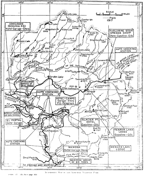 Illustration 66. Automobile map of Yosemite National Park, 1917. From Report of the Director of the National Park Service, 1917