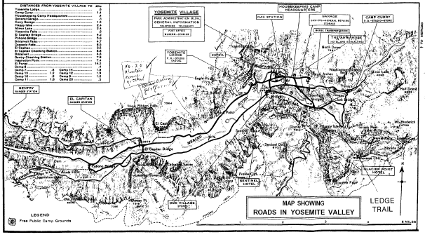 Illustration 70. Map showing roads in Yosemite Valley, ca. 1929. Central Files, RG 79, NA