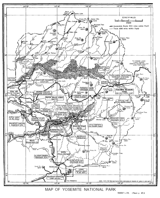 Illustration 71. Map of Yosemite National Park, 1929. From Circular of General Information Regarding Yosemite National Park, California (Washington: Government Printing Office, 1929)