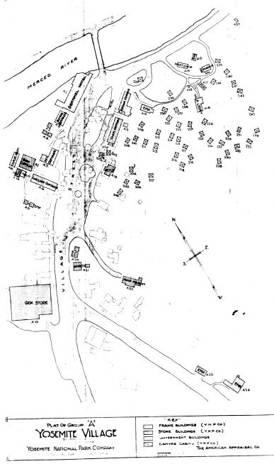 Illustration 92. Plat of Group A, Yosemite Village, showing operations of Yosemite National Park Company, 30 June 1924