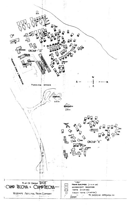 Illustration 95. Plat of Group D and E, Camp Tecoya and Camp Tecoya Annex, Yosemite National Park Company, 1924