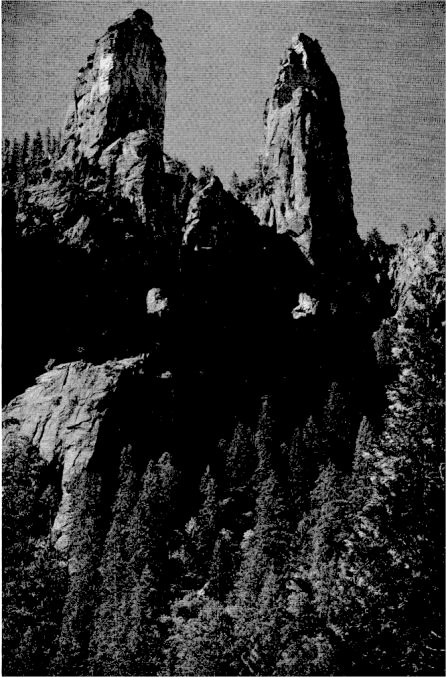 Cathedral Spires suggest the ruins of some mighty temple of the gods. By Ansel Adams