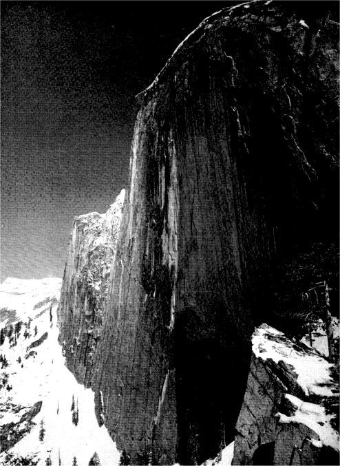 A unique close-up of Half Dome, showing the formation of this monumental rock. By Ansel Adams